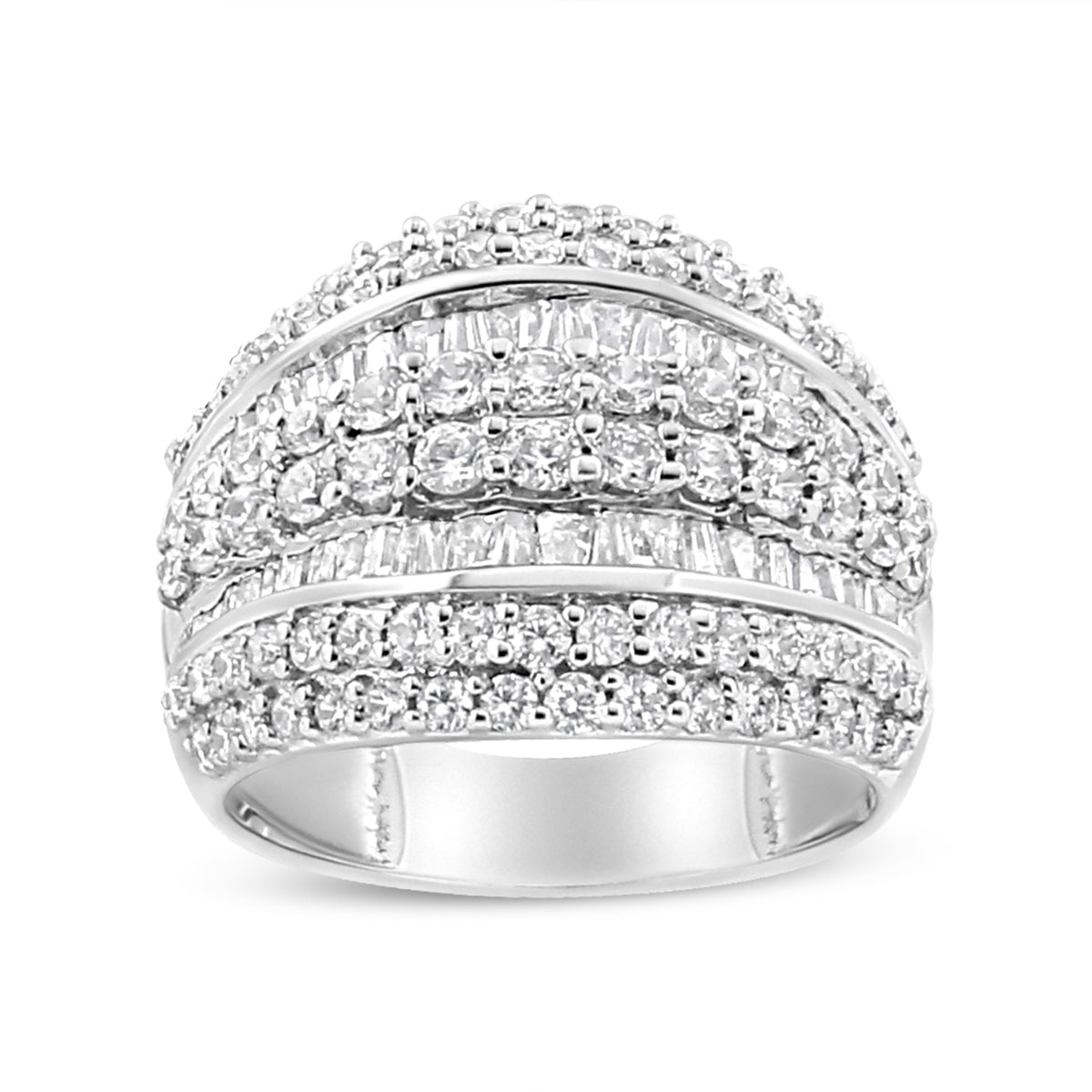 .925 Sterling Silver 2.00 Cttw Round and Baguette-Cut Diamond Cluster Ring (H-I Color, I1-I2 Clarity) - Size 7