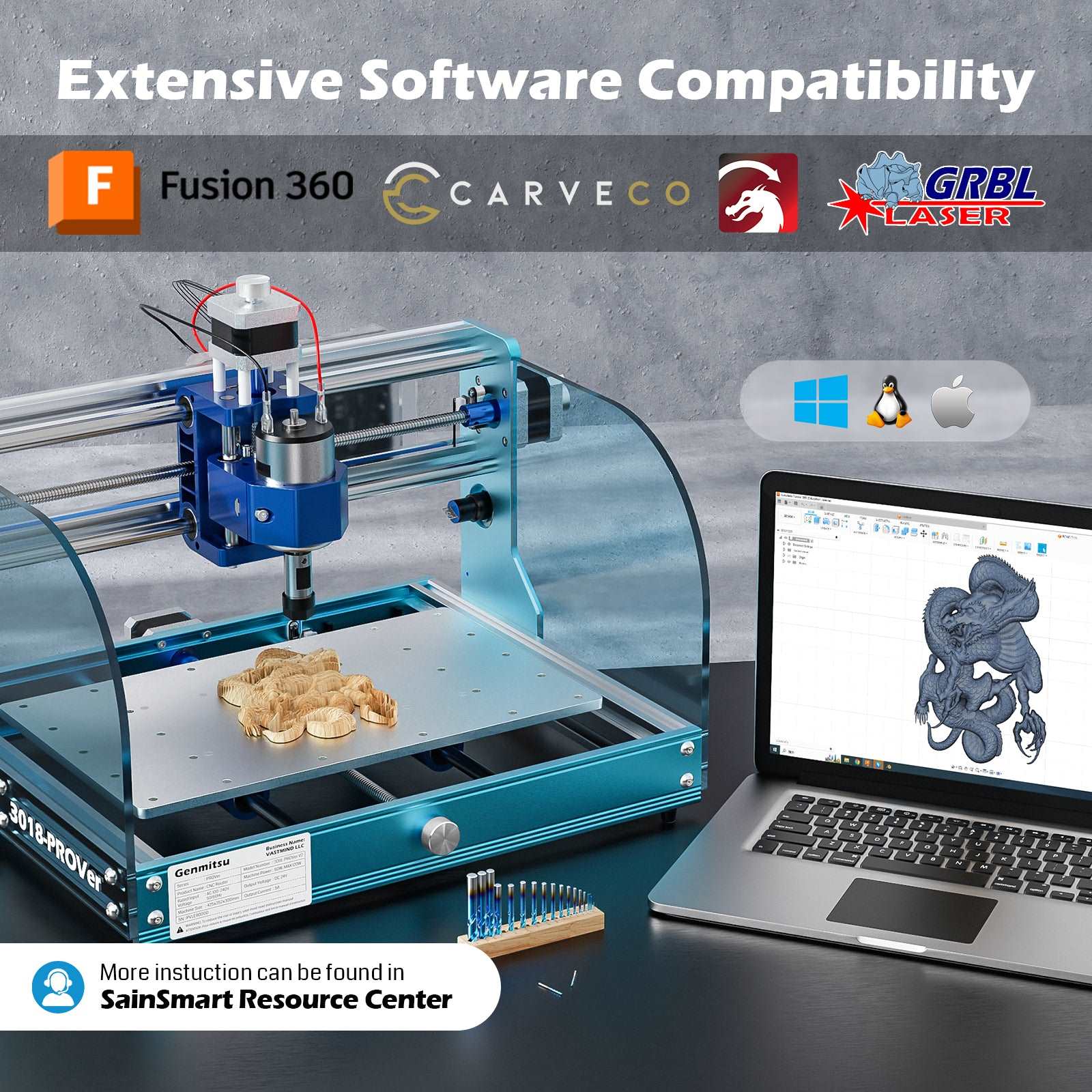 3018-PROVer V2 Desktop CNC Router Kit, Semi Assembled For Entry Level User