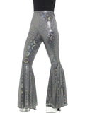 Silver Shiny Psychedelic Flared Trousers Elastic Waist Sz S/M Costume Accessory