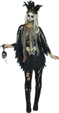 Voodoo Priestess Skeleton Print Poncho Costume Accessory