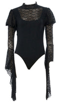 Lace Long Bell Puff Sleeves Blackout Bodysuit Gothic Costume Accessory
