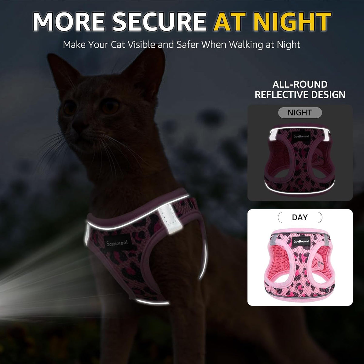 Cat Harness and Leash Set Escape Proof Reflective Mesh Vest