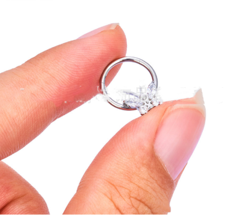 Fashion Butterfly Inlaid Zircon Closed Ring Nose Ring Stud Earrings Titanium Alloy Human Body Piercing Accessories
