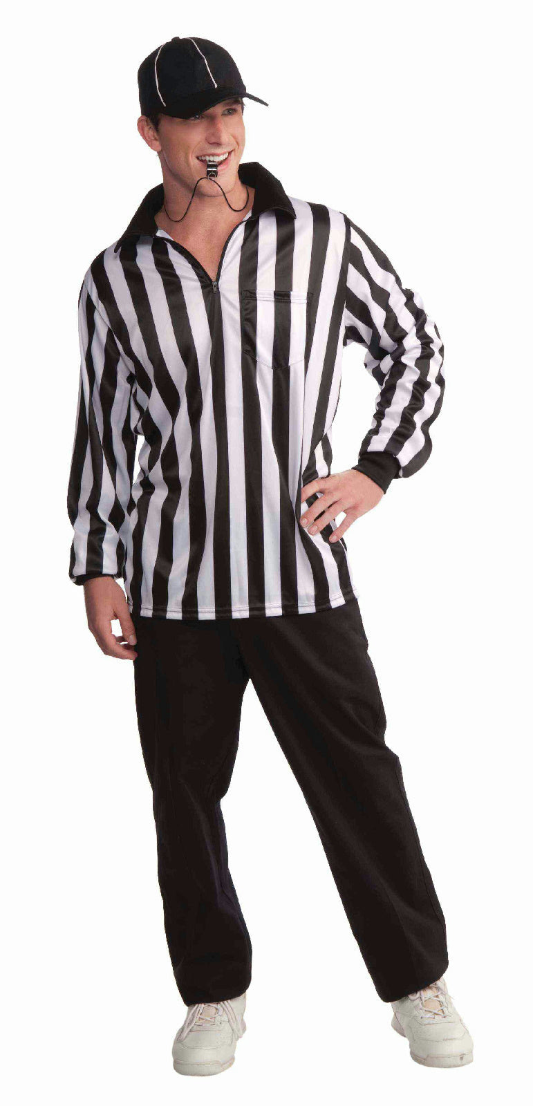 Referee Adult Black and White Costume Shirt and Hat Standard Size Adult