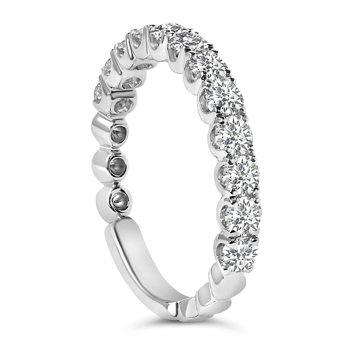 14K White Gold 1.00 Cttw Round Diamond Prong Set Wedding Band