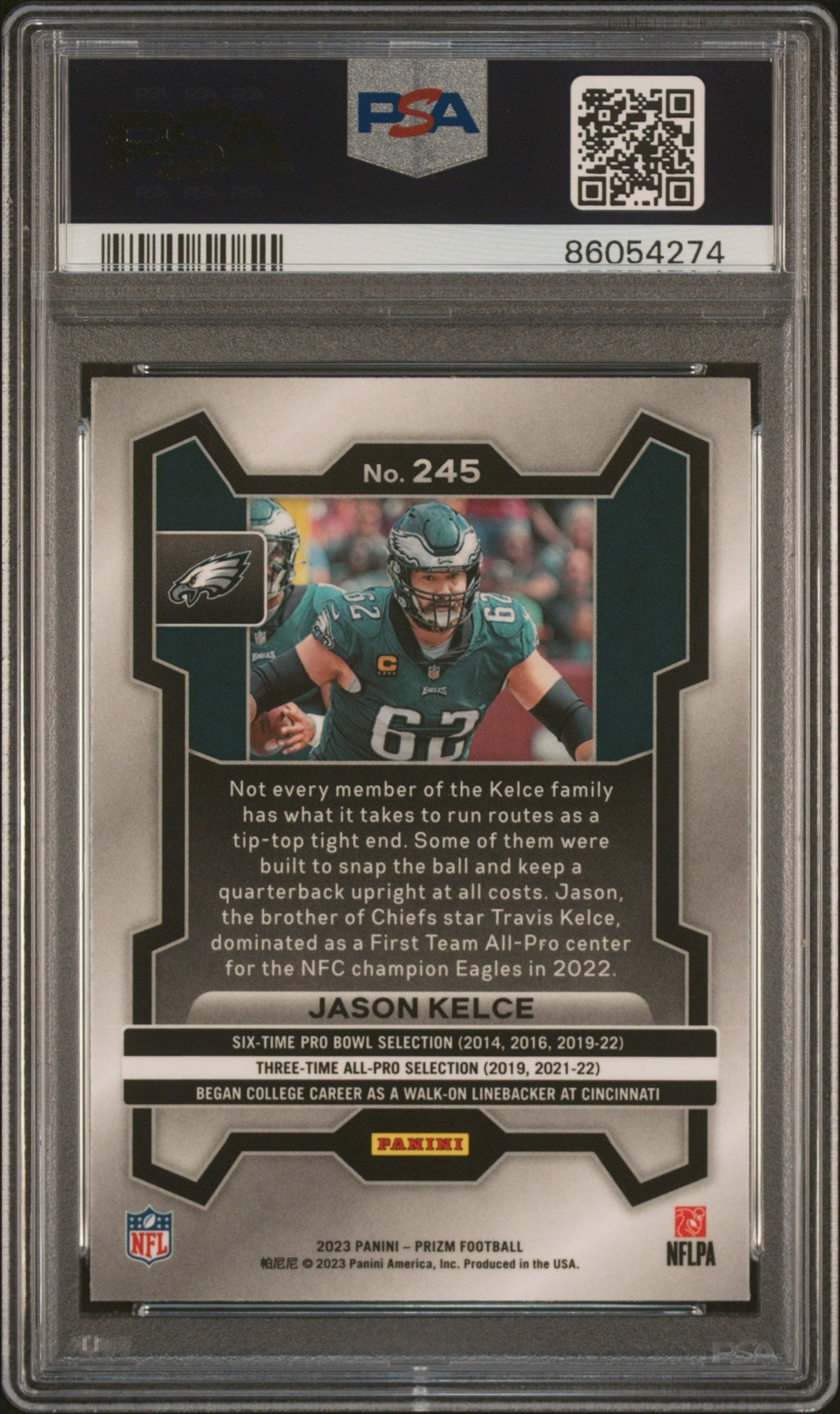 Graded 2023 Panini Prizm Jason Kelce #245 Football Card PSA 10 Gem Mint