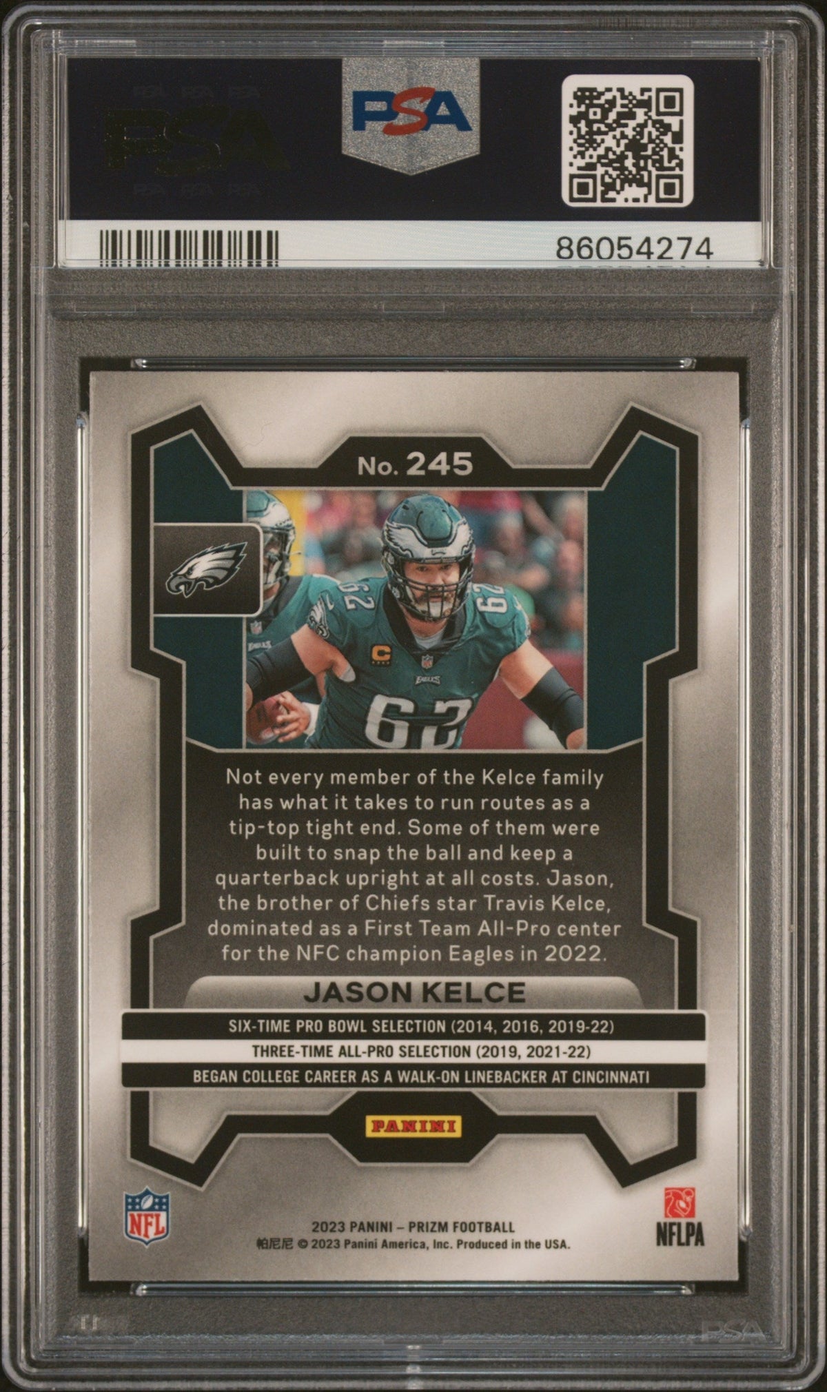 Graded 2023 Panini Prizm Jason Kelce #245 Football Card PSA 10 Gem Mint
