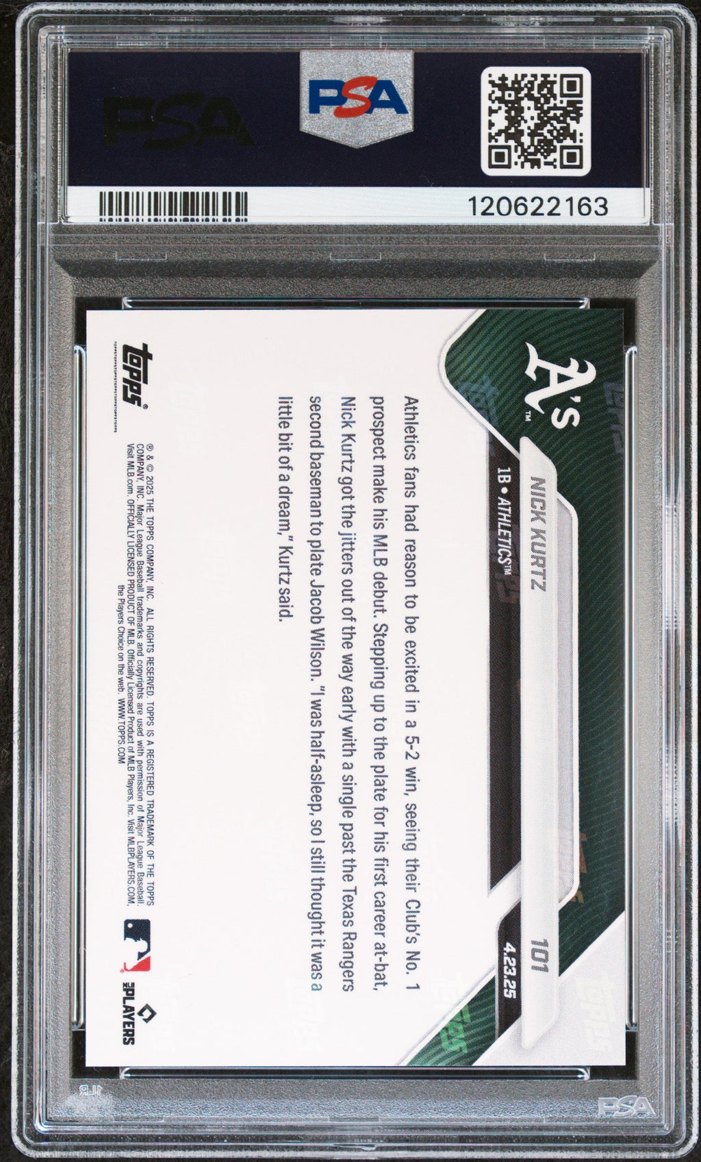 Graded 2025 Topps Now Nick Kurtz #101 Rookie RC Baseball Card PSA 8 Near Mint
