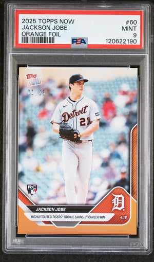 Graded 2025 Topps Now Jackson Jobe #60 Orange Foil /25 Rookie RC Baseball Card PSA 9 Mint
