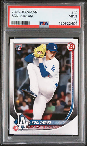 Graded 2025 Topps Bowman Roki Sasaki #12 Rookie RC Baseball Card PSA 9 Mint