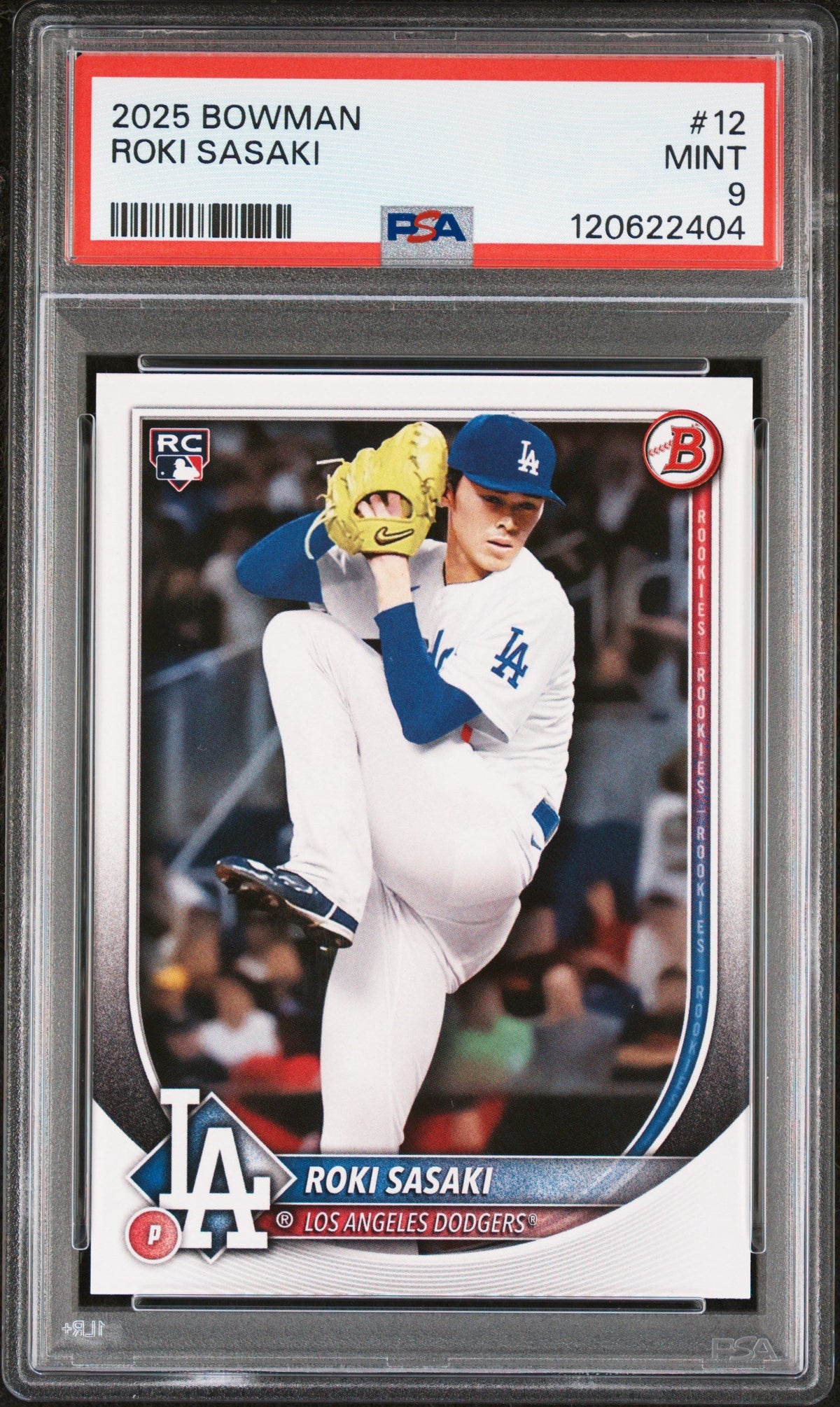 Graded 2025 Topps Bowman Roki Sasaki #12 Rookie RC Baseball Card PSA 9 Mint