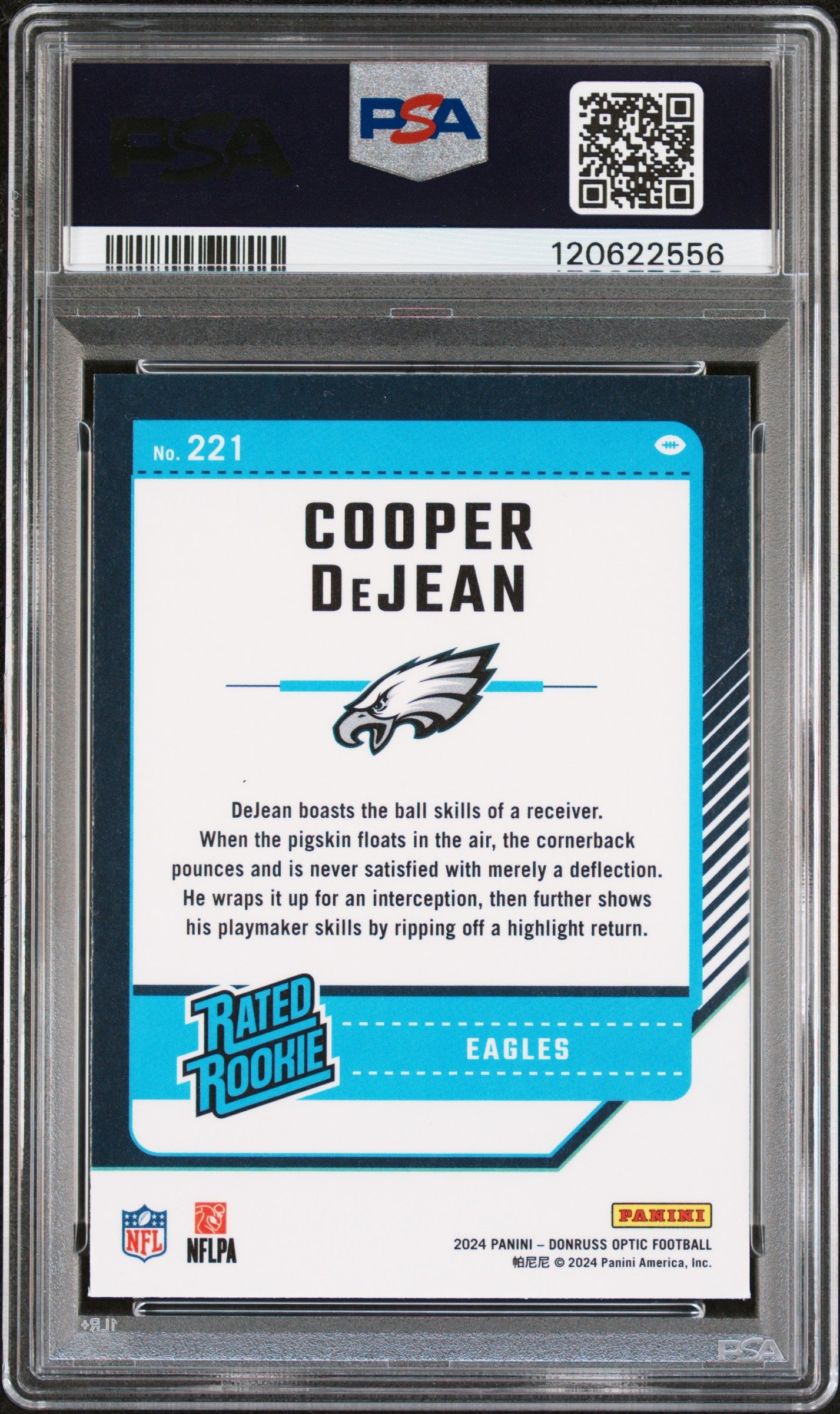 Graded 2024 Panini Donruss Optic Cooper Dejean #221 Rookie RC Football Card PSA 8 Near Mint