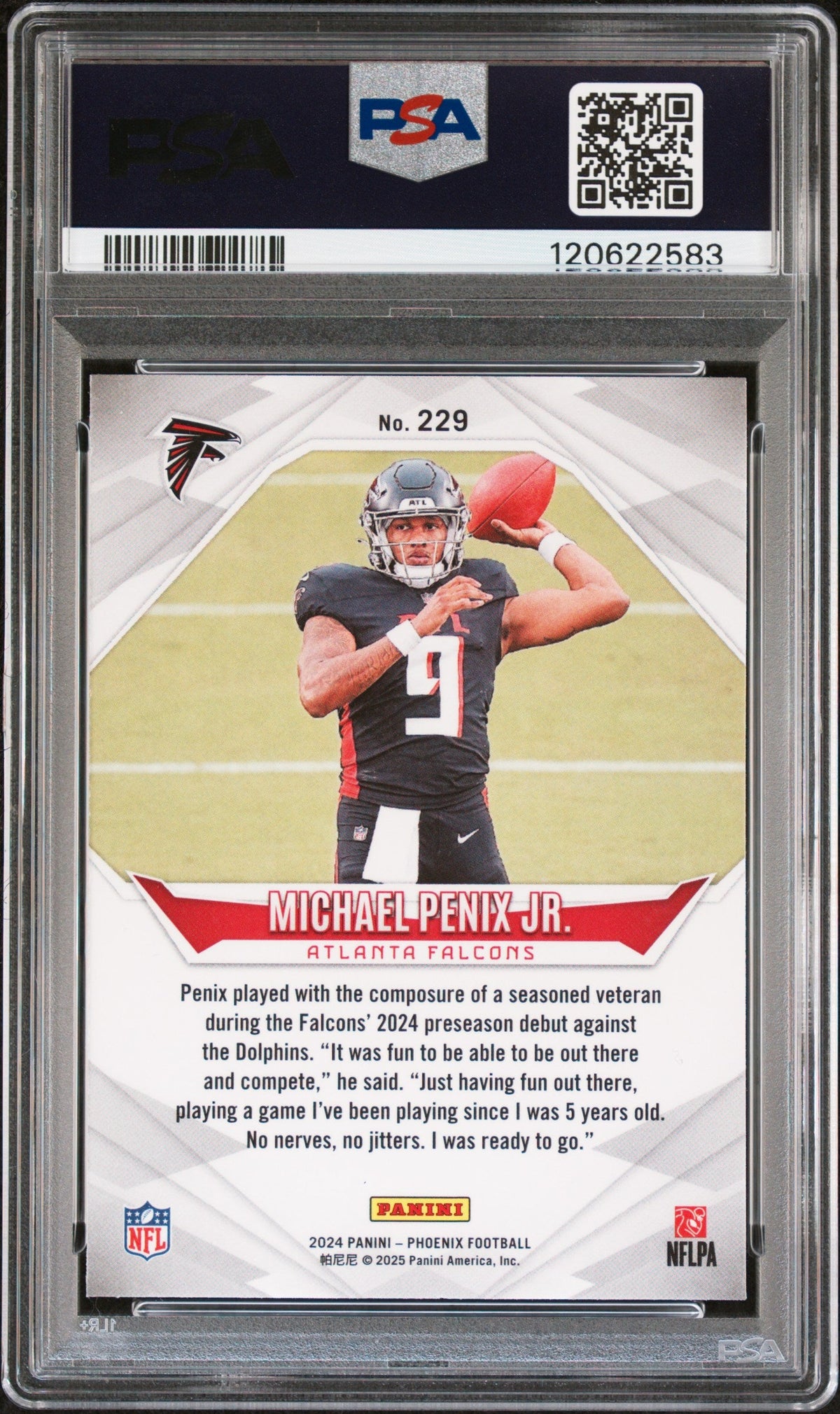 Graded 2024 Panini Phoenix Michael Penix Jr. #229 Rookie RC Football Card PSA 9 Mint