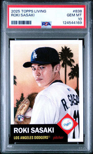 Graded 2025 Topps Living Roki Sasaki #838 Rookie RC Baseball Card PSA 10 Gem Mint