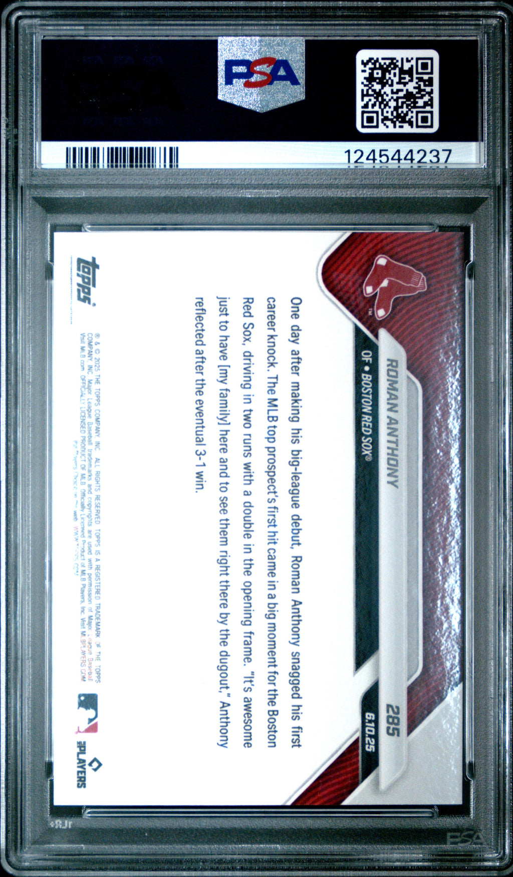 Graded 2025 Topps Now Roman Anthony #285 Rookie RC Baseball Card PSA 8 Near Mint