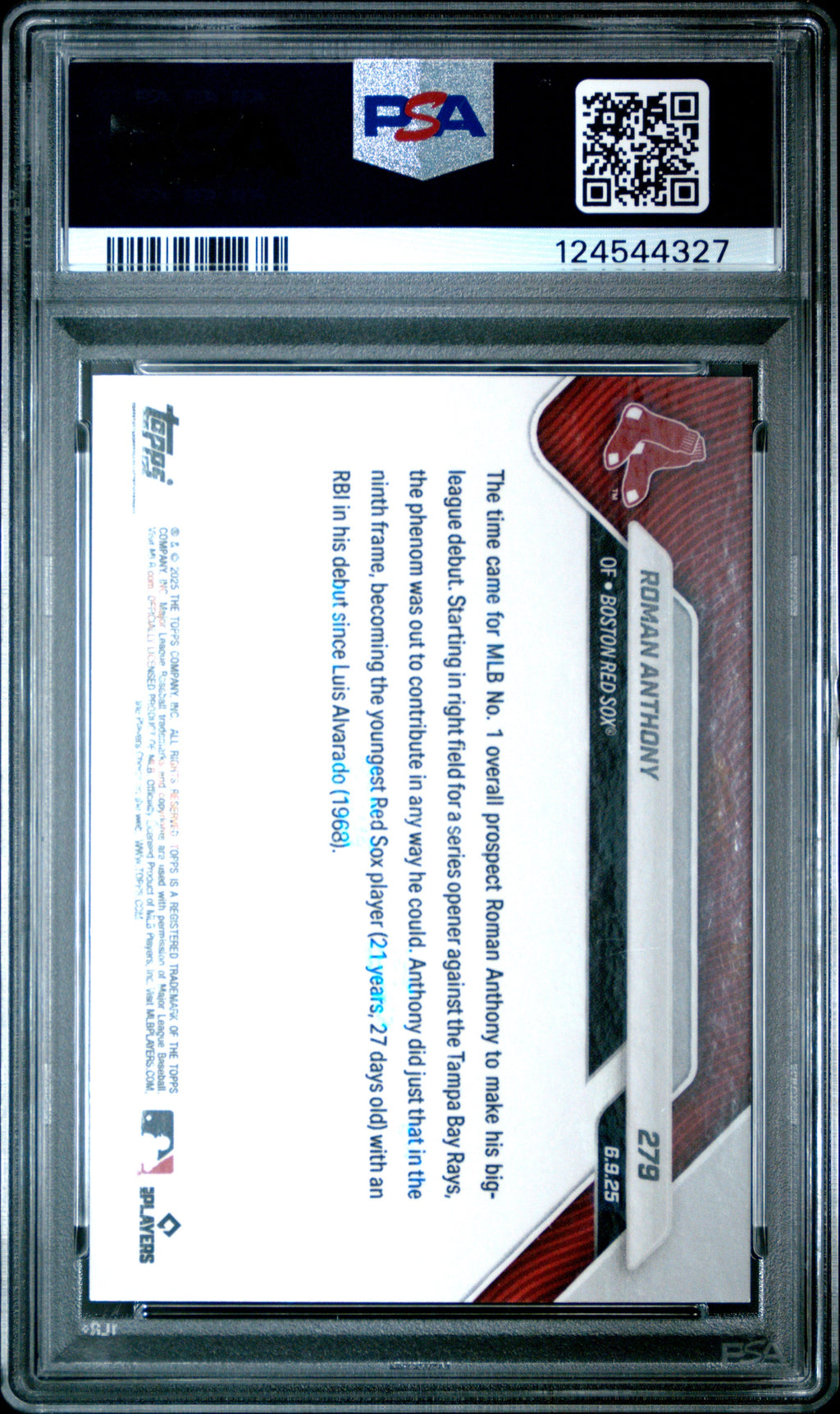 Graded 2025 Topps Now Roman Anthony #279 Gold Foil /50 Rookie RC Baseball Card PSA 9 Mint