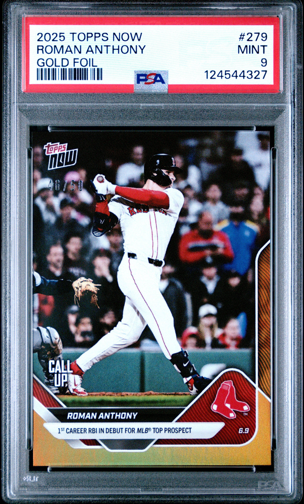 Graded 2025 Topps Now Roman Anthony #279 Gold Foil /50 Rookie RC Baseball Card PSA 9 Mint