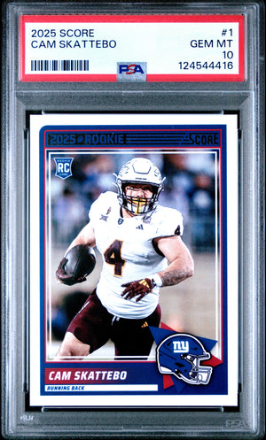 Graded 2025 Panini Score Cam Skattebo #1 Rookie RC Football Card PSA 10 Gem Mint