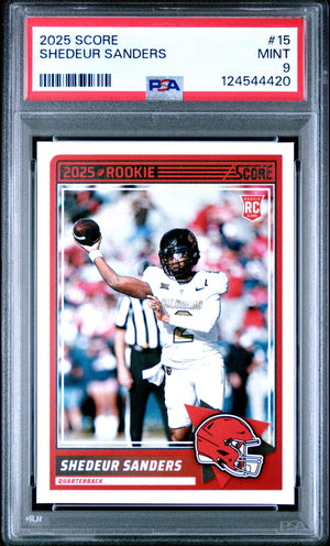 Graded 2025 Panini Score Shedeur Sanders #15 Rookie RC Football Card PSA 9 Mint