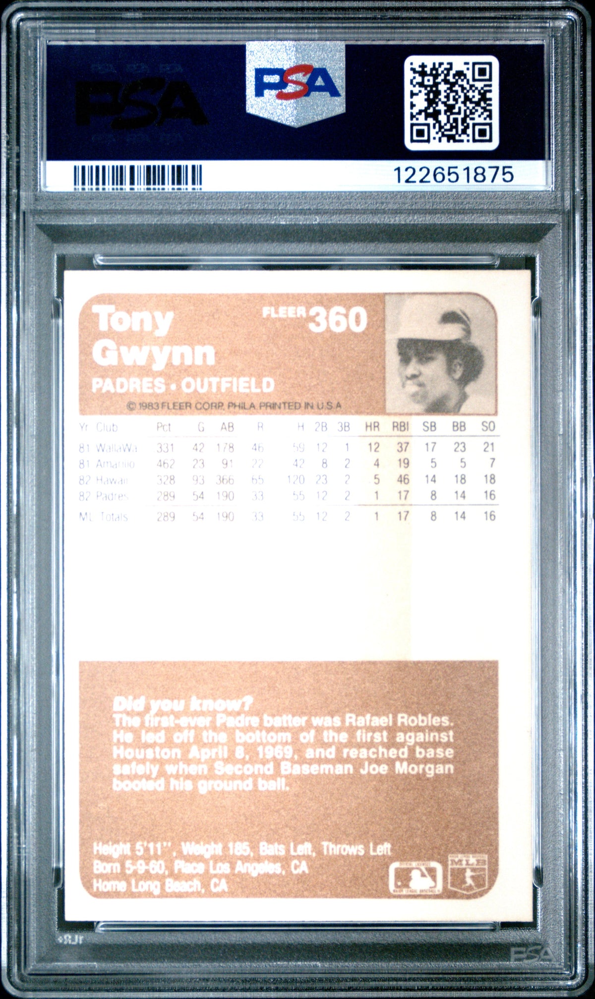 Graded 1983 Fleer Tony Gwynn #360 Rookie RC Baseball Card PSA 7 Near Mint
