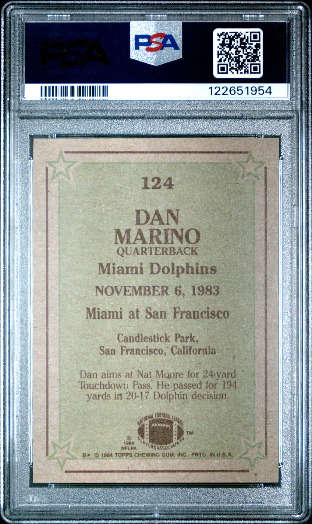 Graded 1984 Topps Dan Marino #124 Football Card PSA 6 Excellent