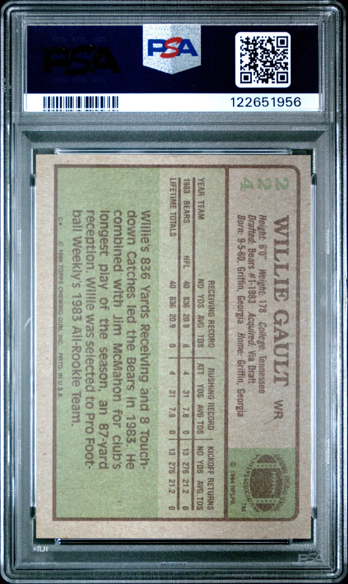 Graded 1984 Topps Willie Gault #224 Rookie RC Football Card PSA 8 Near Mint