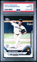 Graded 2025 Topps Now Jacob Misiorowski #349 Outduels Skenes with Career High 8Ks in Win Rookie RC Baseball Card PSA 10 Gem Mint