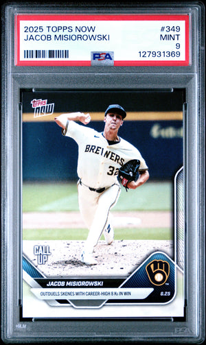 Graded 2025 Topps Now Jacob Misiorowski #349 Rookie RC Baseball Card PSA 9 Mint