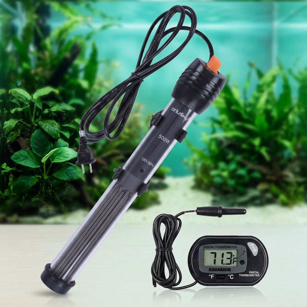 Adjustable Aquarium Heater with Thermometer – 6 Sizes