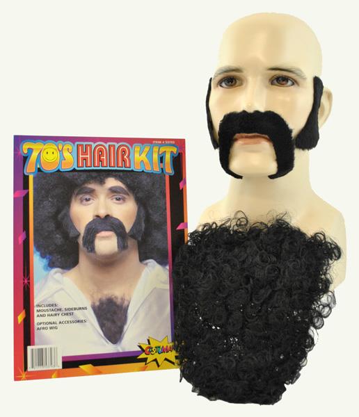 70's Disco Mustache Burns Chest Instant Disguise Hair Kit For Adults