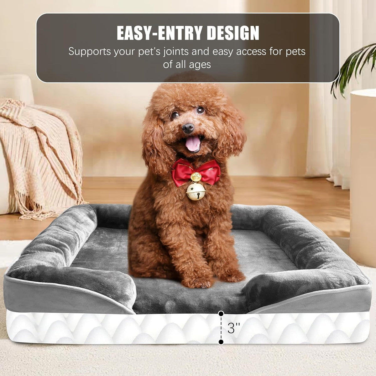 Orthopedic Dog Bed Sofa with Bolster, Washable Cover