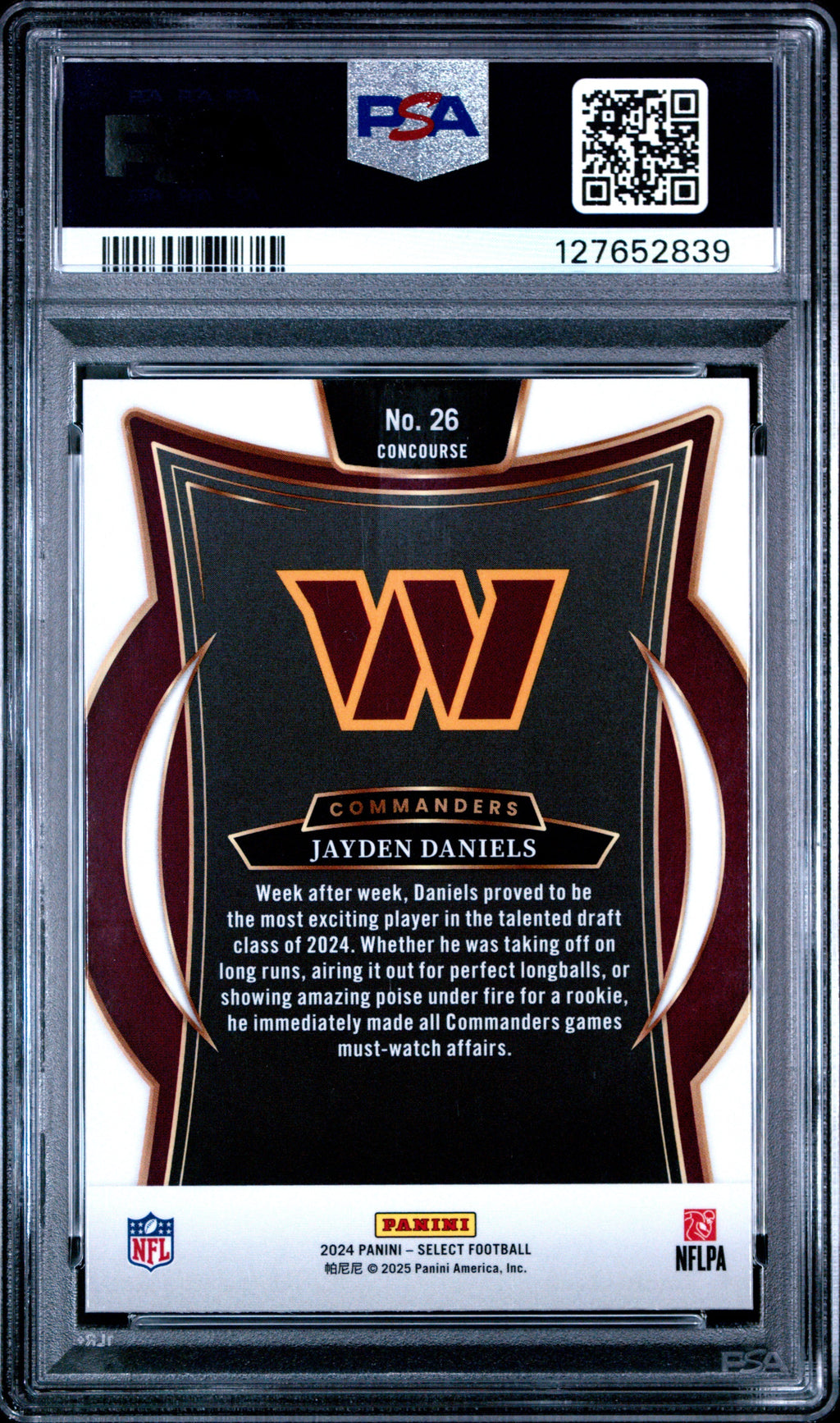 Graded 2024 Panini Select Jayden Daniels #26 Rookie RC Football Card PSA 8 Near Mint