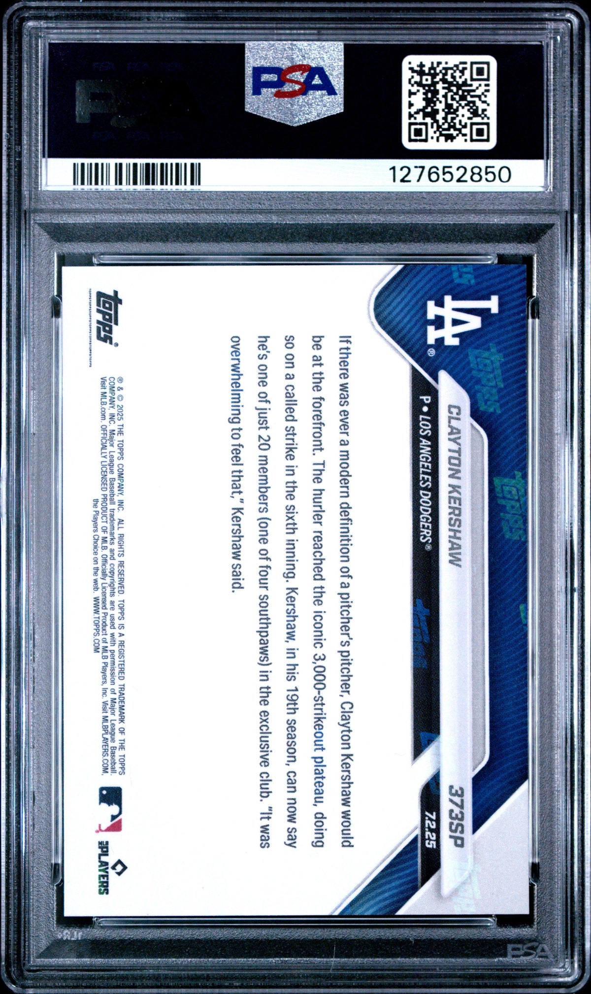 Graded 2025 Topps Now Clayton Kershaw #373SP Baseball Card PSA 8 Near Mint