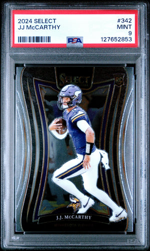 Graded 2024 Panini Select JJ McCarthy #342 Rookie RC Football Card PSA 9 Mint