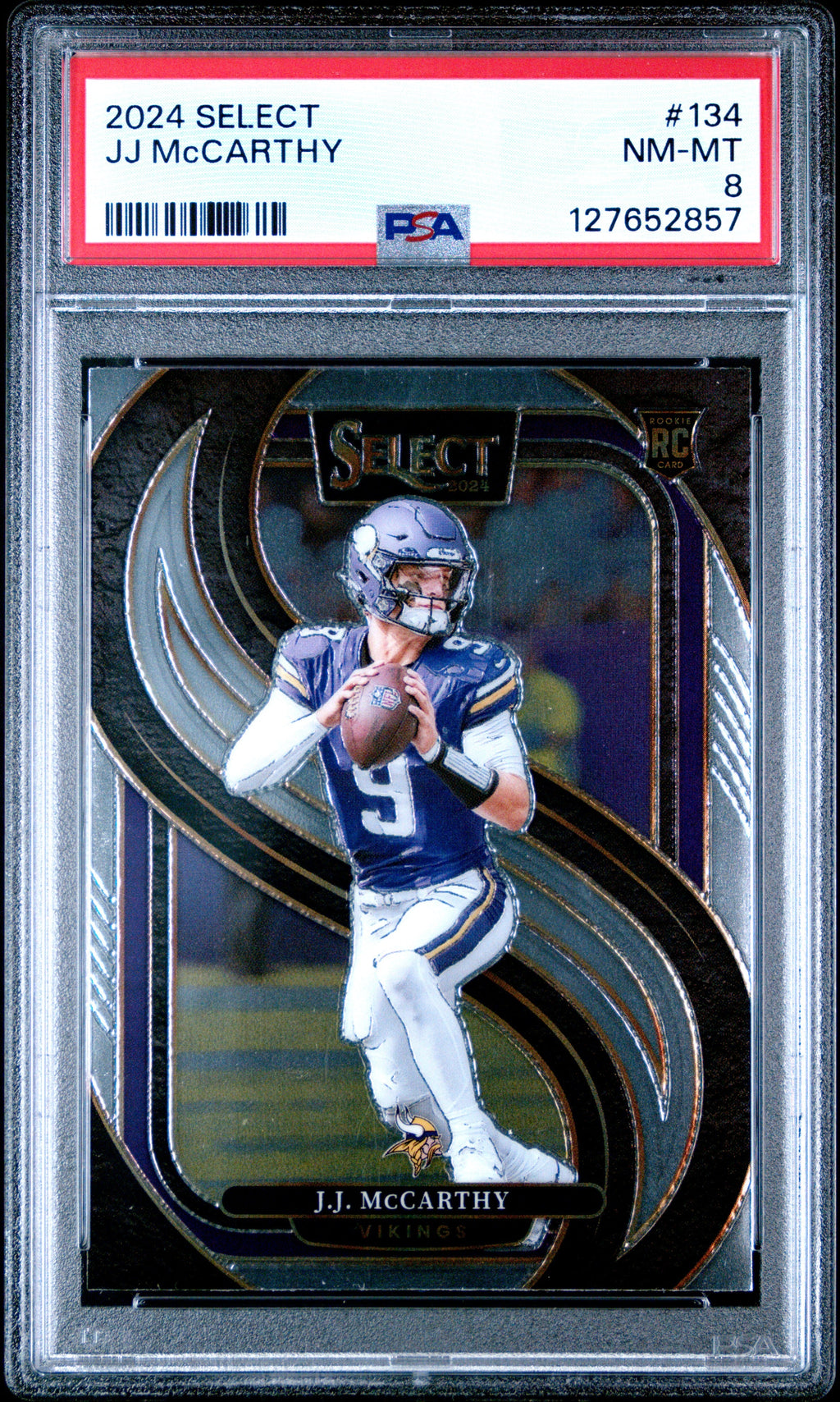 Graded 2024 Panini Select JJ McCarthy #134 Rookie RC Football Card PSA 8 Near Mint