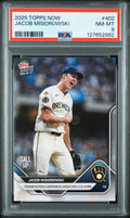 Graded 2025 Topps Now Jacob Misiorowski #402 Rookie RC Baseball Card PSA 8 Near Mint