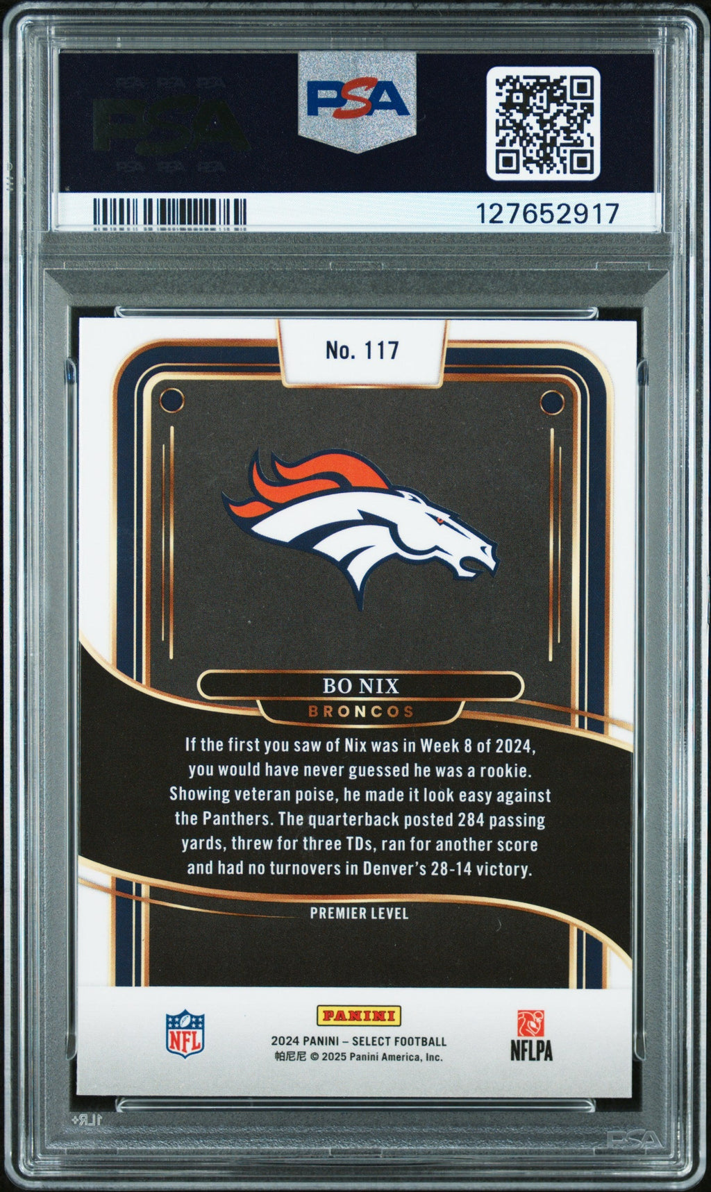 Graded 2024 Panini Select Bo Nix #117 Rookie RC Football Card PSA 8 Near Mint