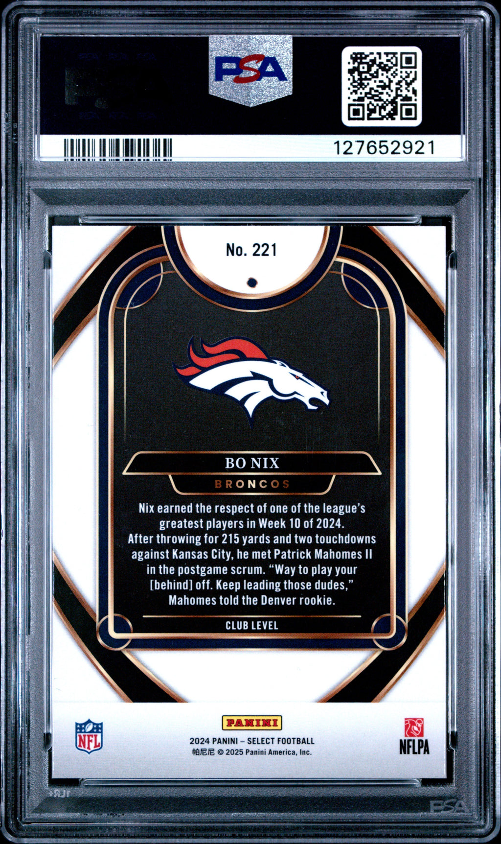 Graded 2024 Panini Select Bo Nix #221 Rookie RC Football Card PSA 10 Gem Mint
