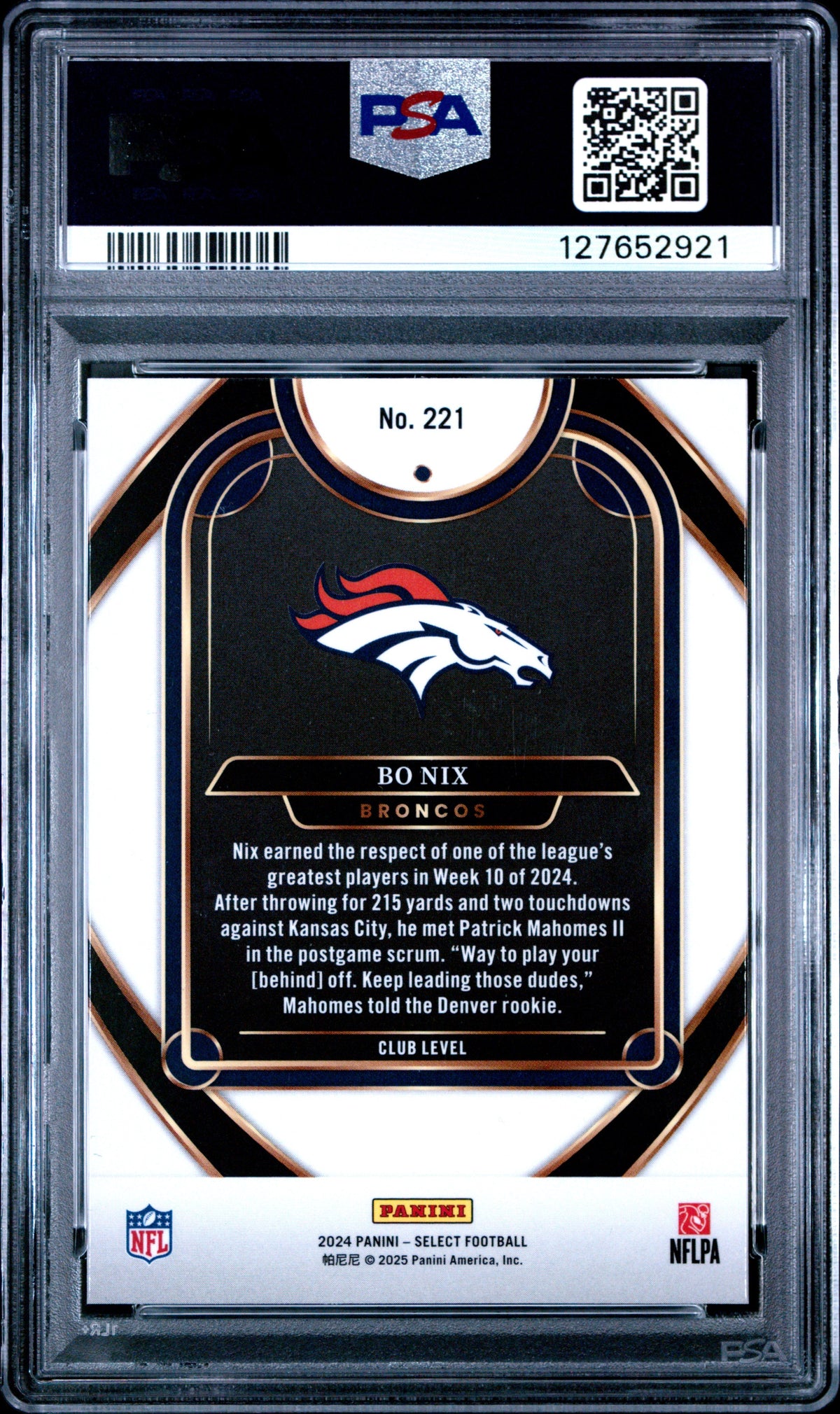 Graded 2024 Panini Select Bo Nix #221 Rookie RC Football Card PSA 10 Gem Mint