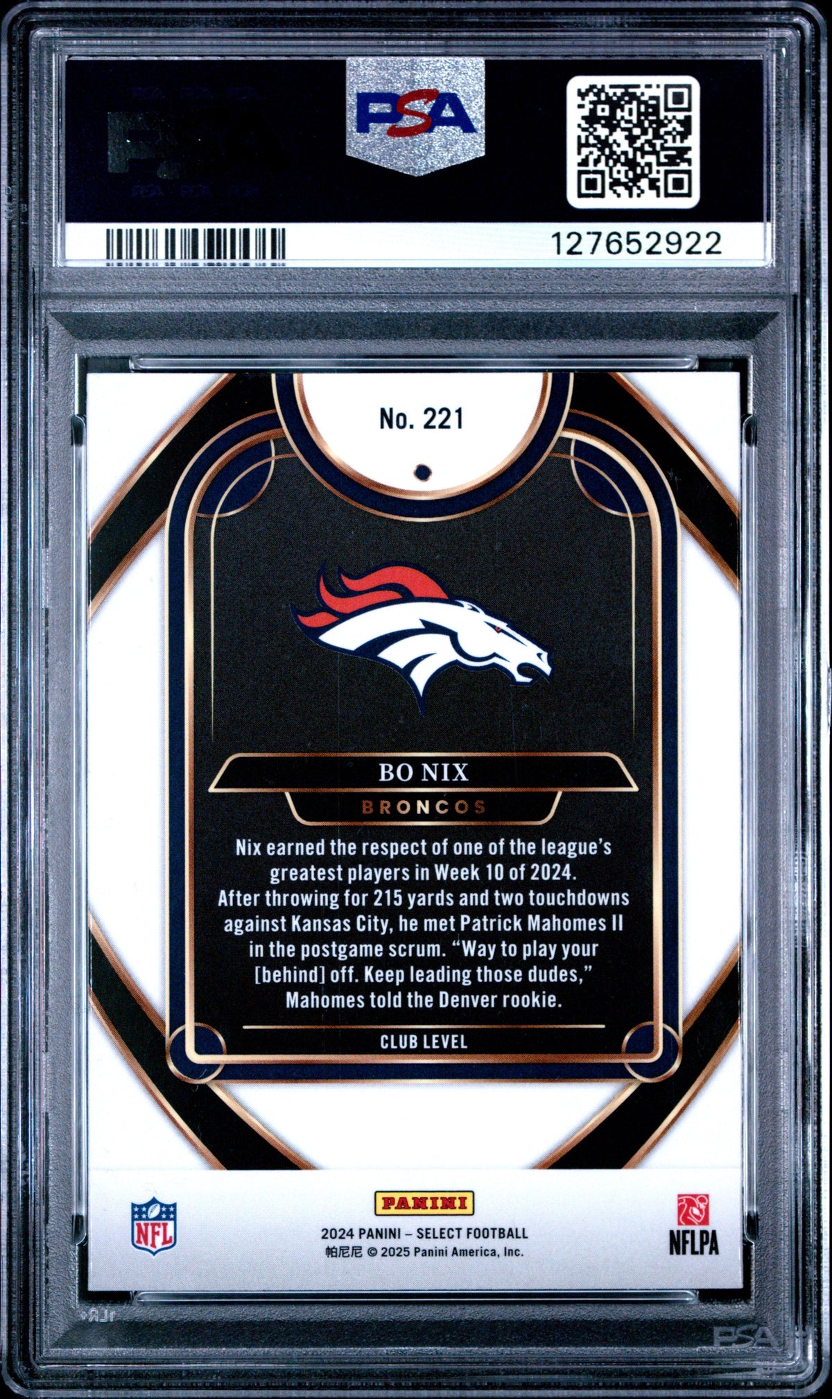 Graded 2024 Panini Select Bo Nix #221 Rookie RC Football Card PSA 8 Near Mint