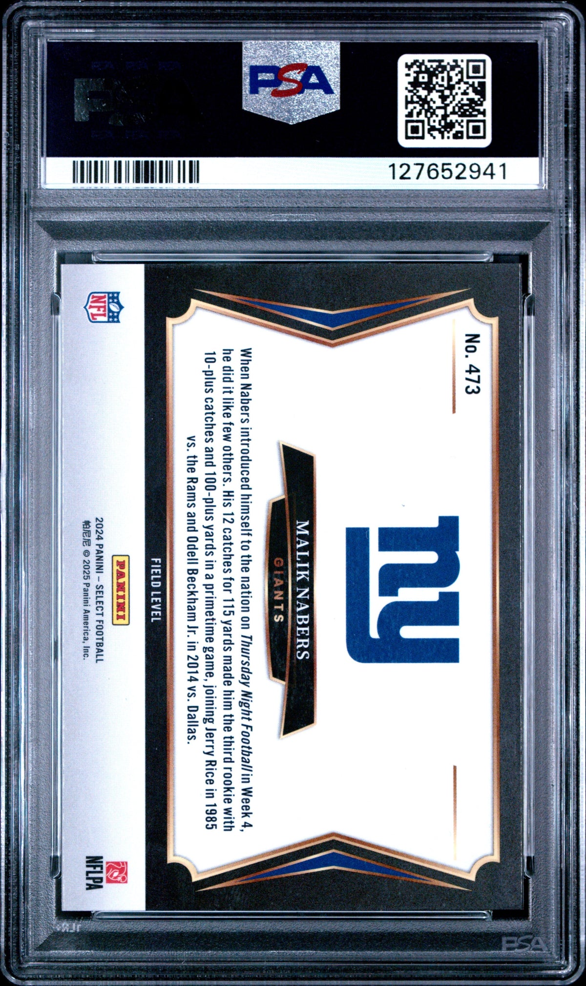 Graded 2024 Panini Select Malik Nabers #473 Rookie RC Football Card PSA 10 Gem Mint
