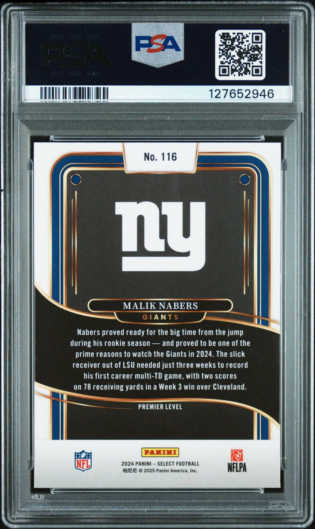 Graded 2024 Panini Select Malik Nabers #116 Rookie RC Football Card PSA 10 Gem Mint