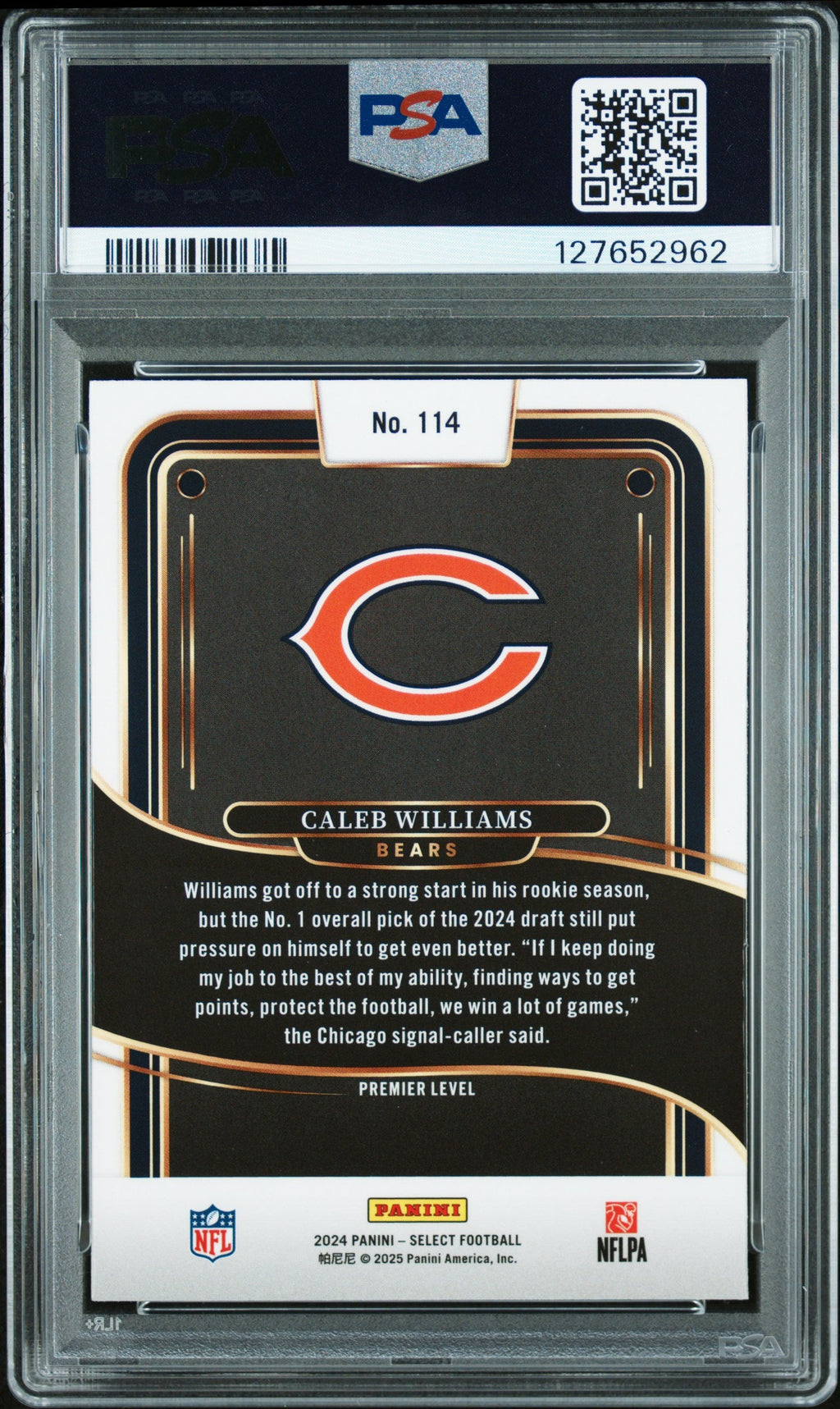 Graded 2024 Panini Select Caleb Williams #114 Rookie RC Football Card PSA 8 Near Mint