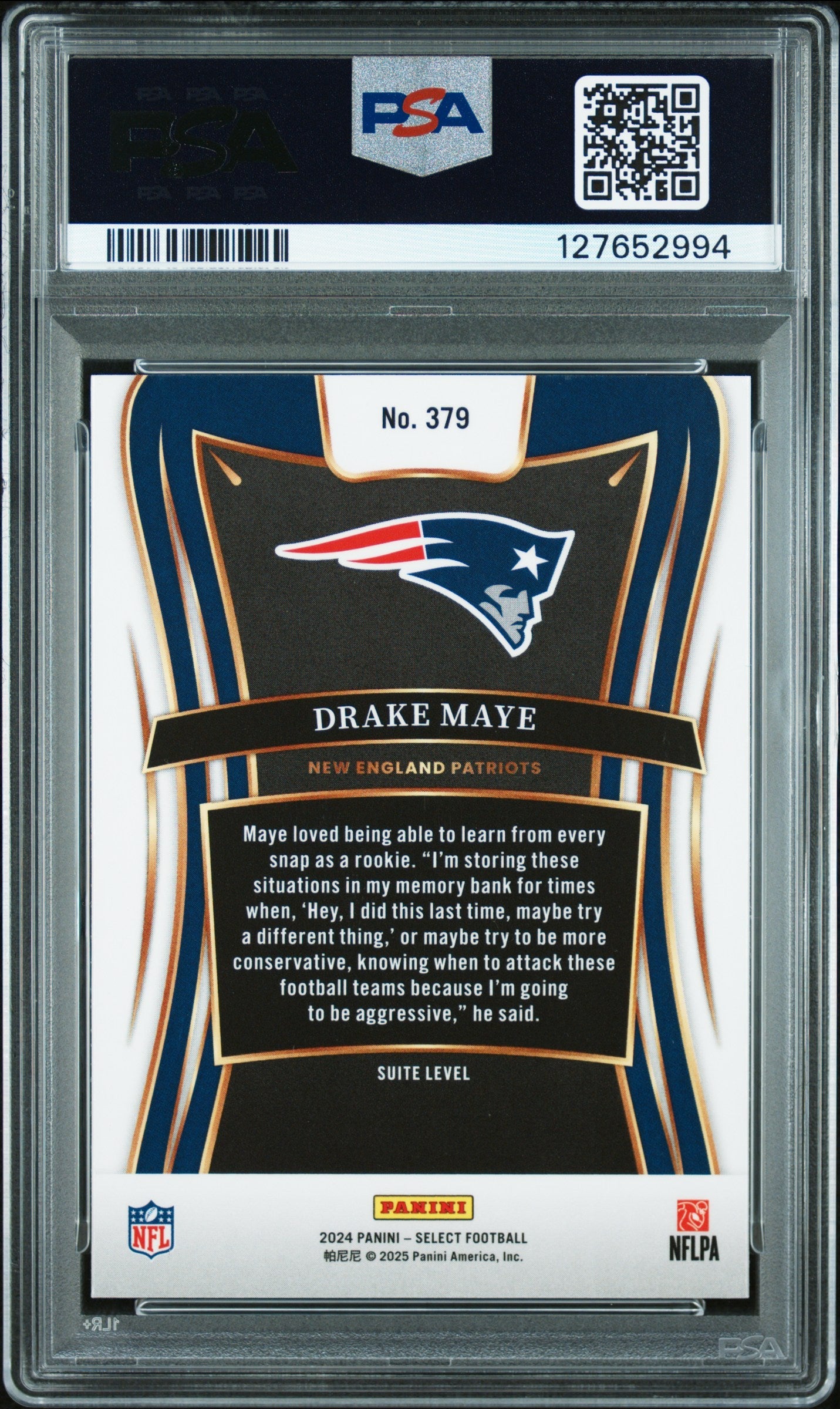 Graded 2024 Panini Select Drake Maye #379 Rookie RC Football Card PSA 8 Near Mint