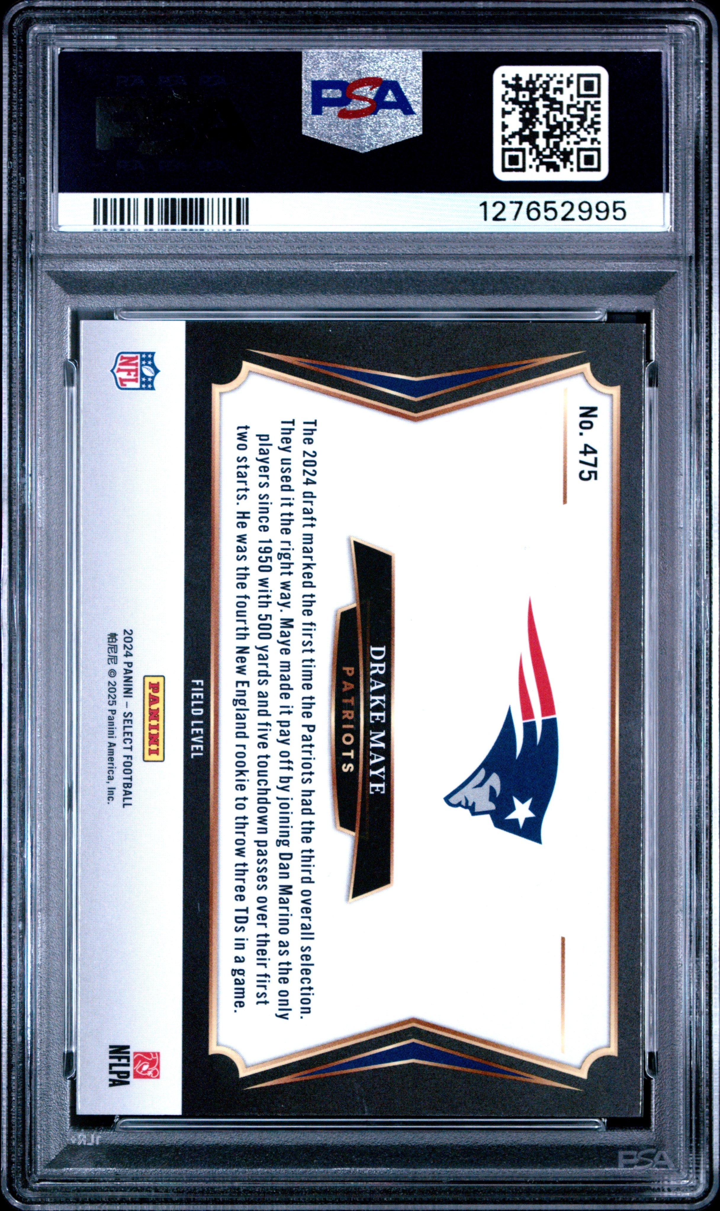 Graded 2024 Panini Select Drake Maye #475 Rookie RC Football Card PSA 8 Near Mint