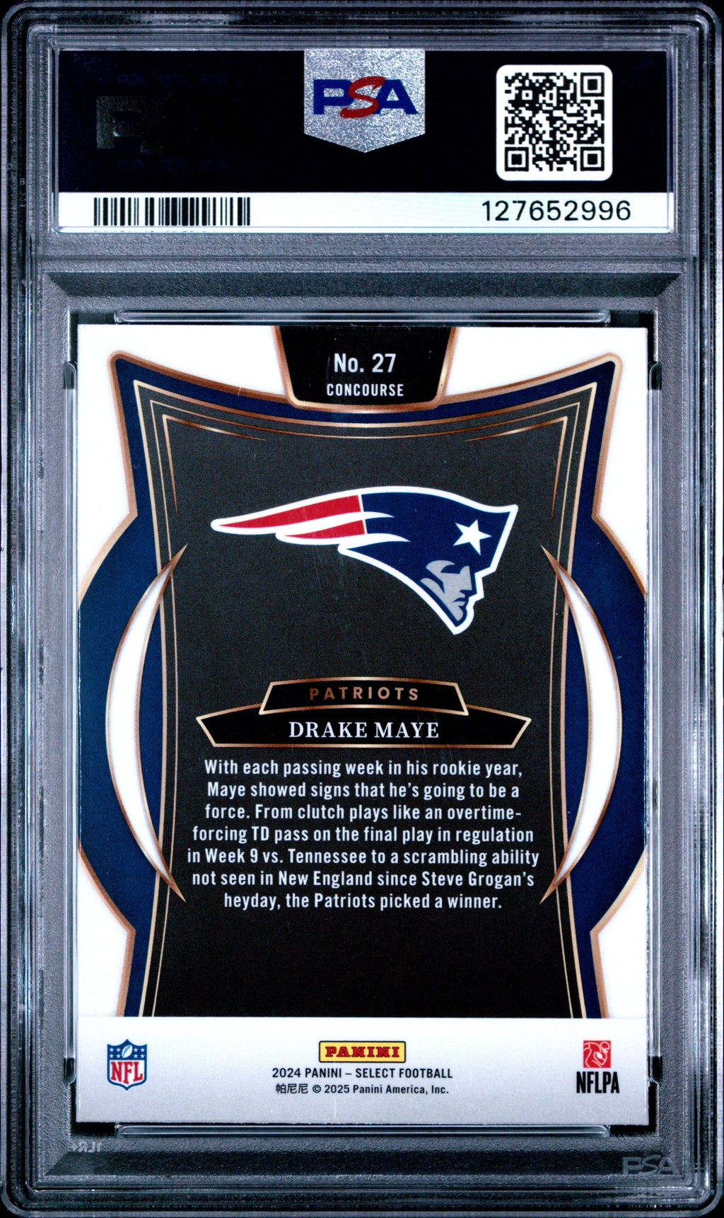 Graded 2024 Panini Select Drake Maye #27 Rookie RC Football Card PSA 5 Excellent