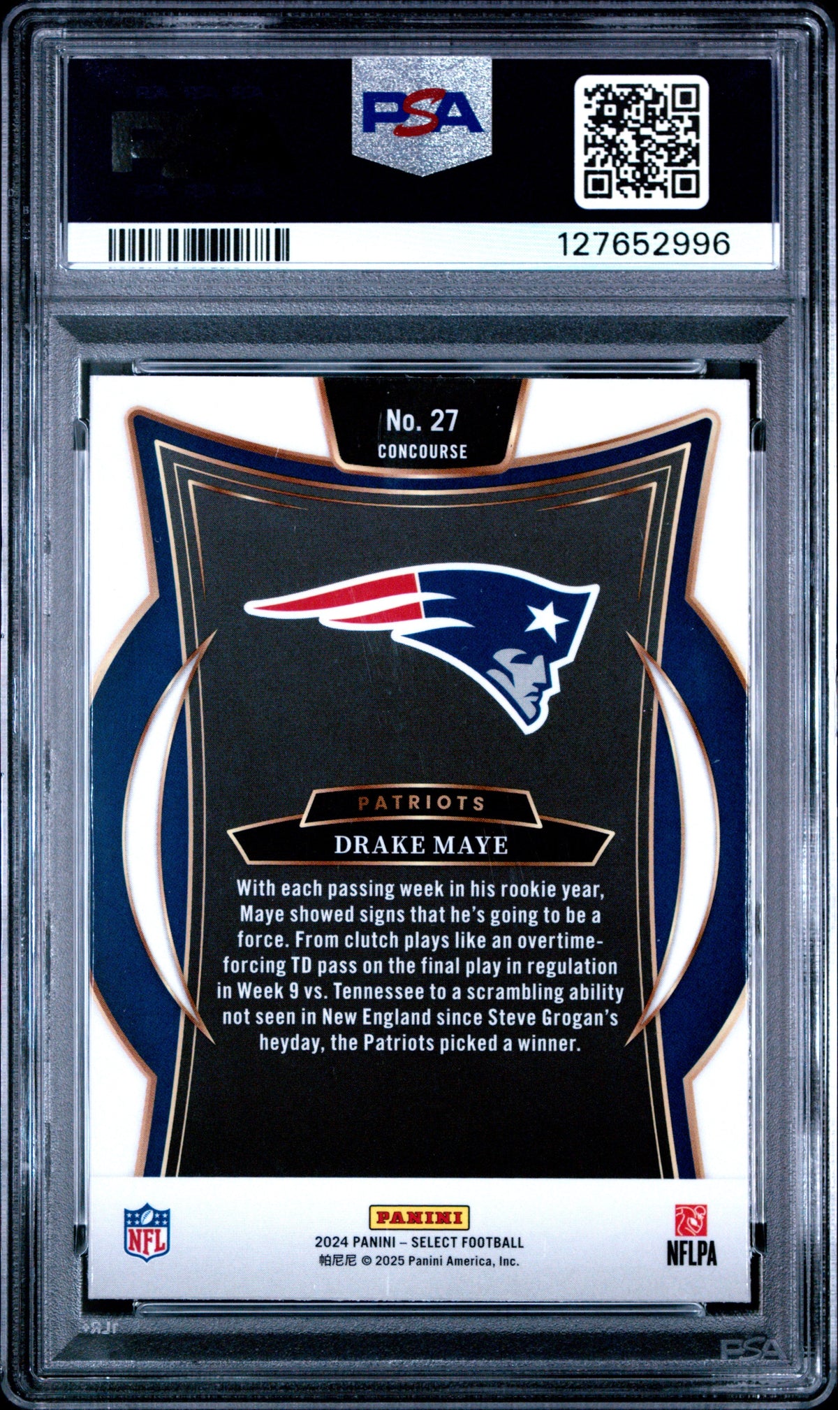 Graded 2024 Panini Select Drake Maye #27 Rookie RC Football Card PSA 5 Excellent