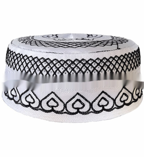 Mens Embroidered Solid-Color Striped Muslim Hat For Adults
