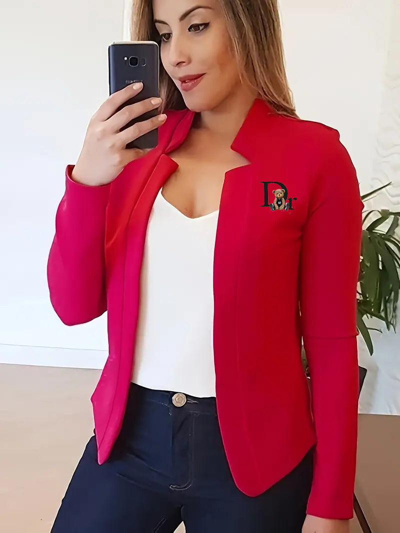 Womens Petite Blazer Cardigan Slim-Fit Long-Sleeve Coat