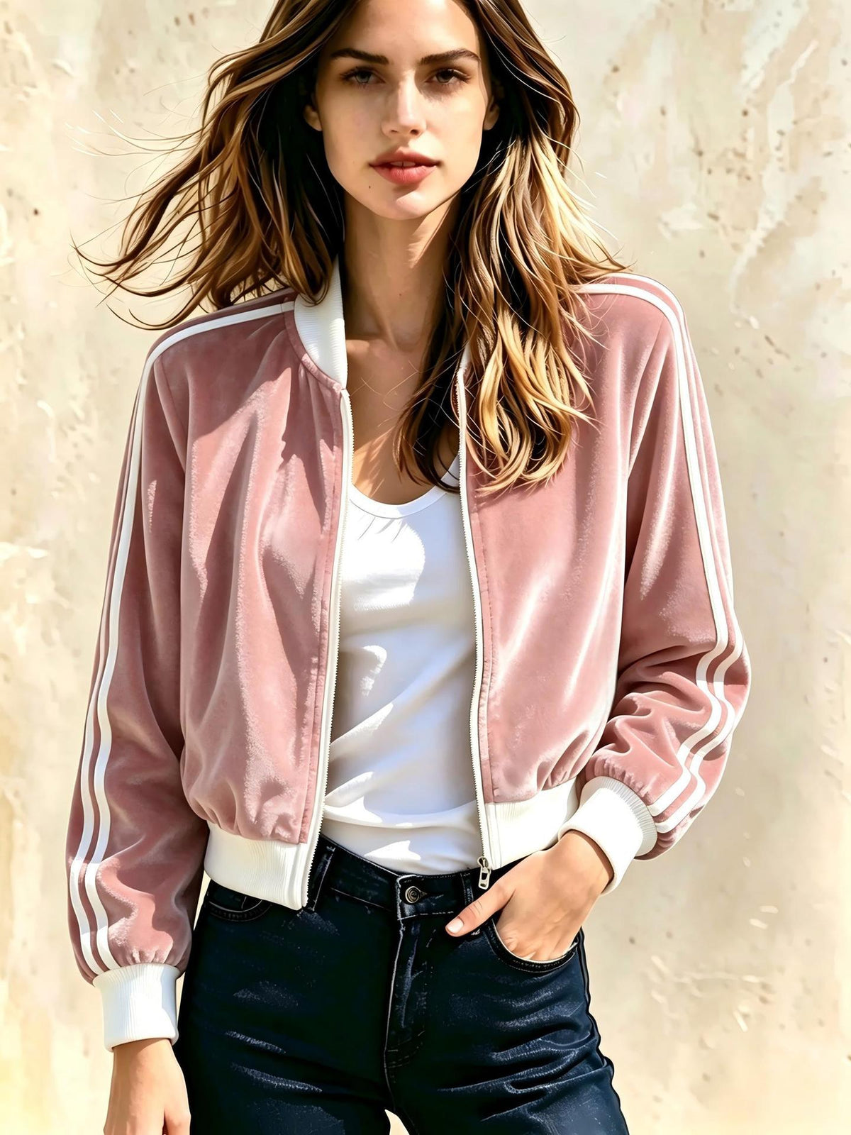 Stand-collar Sports Womens Casual Zip-up Jacket